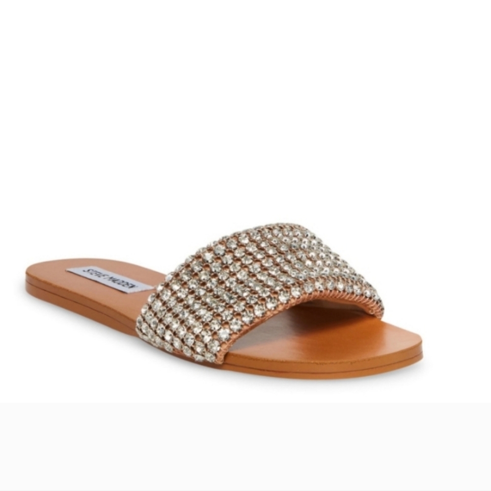 STEVE MADDEN HEATHER Blingy Rhinstone Glass  Slides Size 8.5